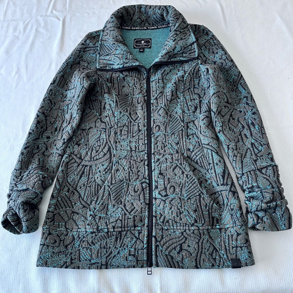 TONIA DEBELLIS Jacquard‎ Textured Geometric Print Zip Up Jacket Women's Medium